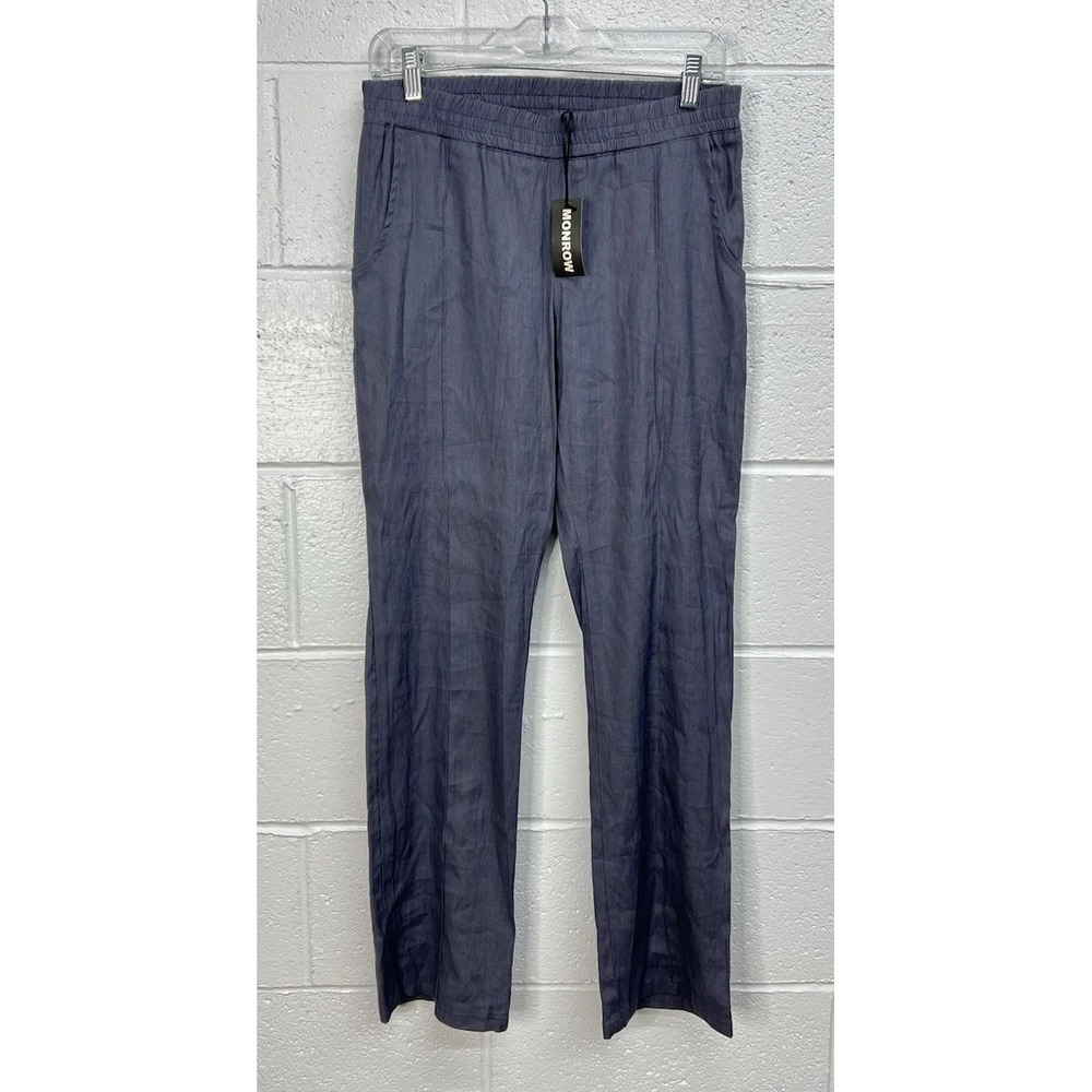 Monrow Linen Blend Pants Gray Elastic Waist Pintuck / Women's Small